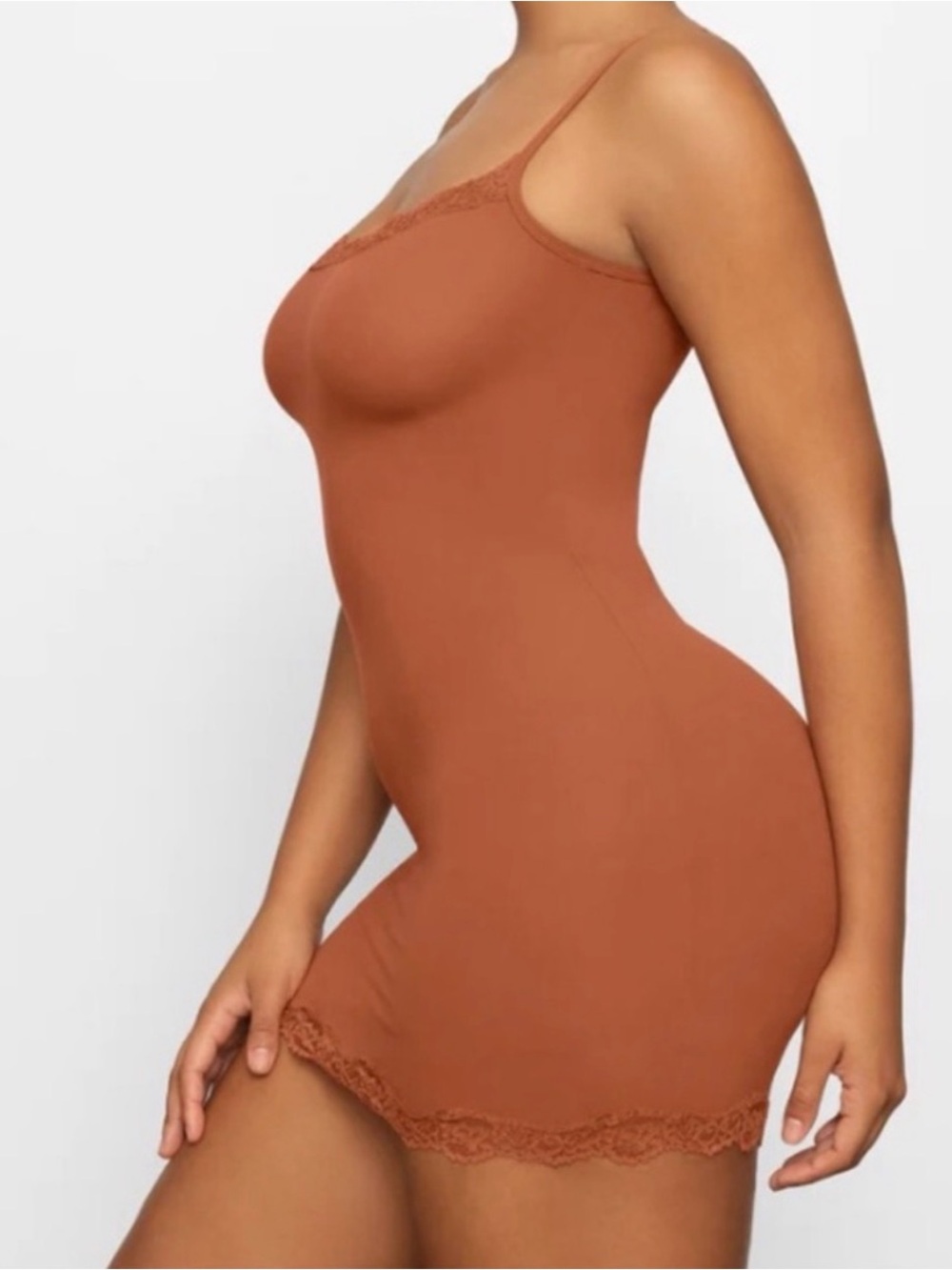 SKIMS Lace-Trim Slip Chemise - Rust